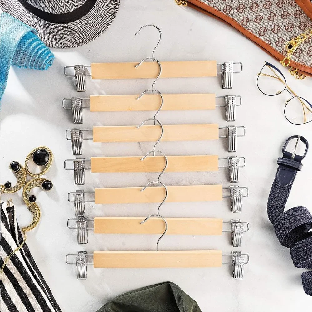 Wood and Steel Skirt/Pant Hangers with Clips Set of 12